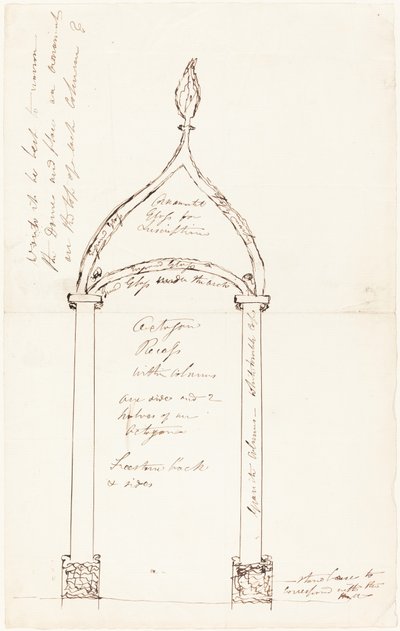 Skisse av Octagon Recess med søyler av George Cruikshank