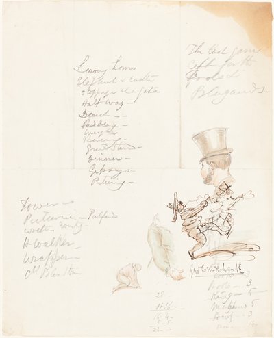 Skisser av hode, arm og knelende figur av George Cruikshank