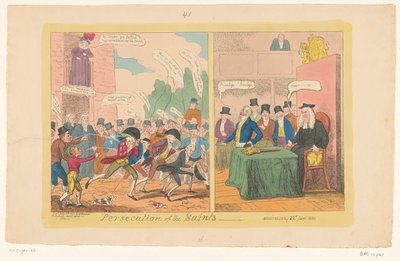 Tegneserie av engelsk innenrikspolitikk, 1820 Forfølgelse av de hellige av George Cruikshank