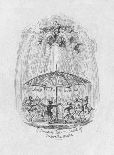 St. Swithin skytshelgen for paraplymakere, 1829 av George Cruikshank