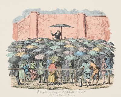 St Swithuns Chapel Cold-Bath Fields, pub. 1833 (håndfarget gravering) av George Cruikshank