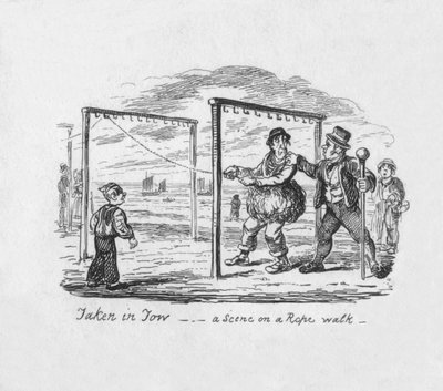 Tatt på slep - A Scene on a Rope walk, 1829 av George Cruikshank