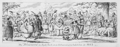 Bloomers i Hyde Park, eller en ekstraordinær utstilling for 1852 (gravering) av George Cruikshank