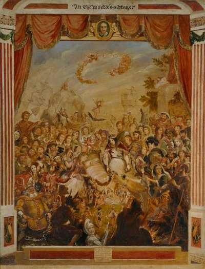 Den første opptredenen til William Shakespeare på scenen til Globe Theatre av George Cruikshank