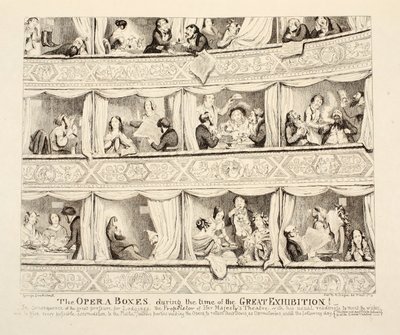 Operaboksene i løpet av den store utstillingen, pub. 1851 av George Cruikshank