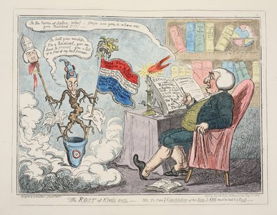 The Root of Kings Evil, pub. 1835 (håndfarget gravering) av George Cruikshank