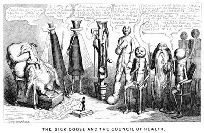 Den syke gåsen og helserådet, 1800-tallet av George Cruikshank