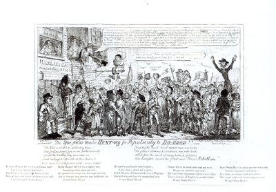 The Spa Fields Orator Hunt-ing for Popularity to Do-Good!!, pub. av J. Sidebotham, 1817 av George Cruikshank