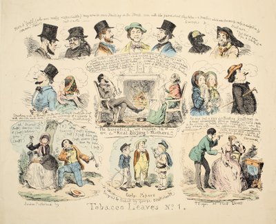 Tobakksblader nr. 1, pub. 1851 (håndfarget gravering) av George Cruikshank