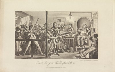 Tom og Jerry i trøbbel etter en spree av George Cruikshank