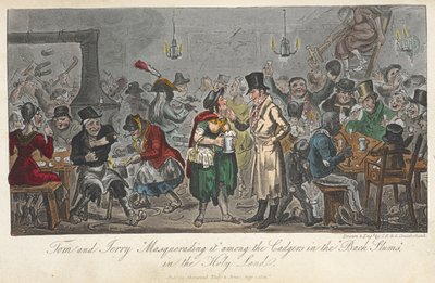 Tom og Jerry «Masquerading it» blant cadgers i «black slums», i det hellige land, «Life in London, etc.», av Pierce Egan av George Cruikshank