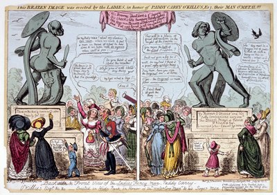 Kvinner som beundrer statuen av Achilles, Hyde Park, London, 1822. av George Cruikshank