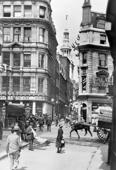 Cannon Street og St Mary Aldermary Church, London, ca 1920-tallet. av George Davison Reid