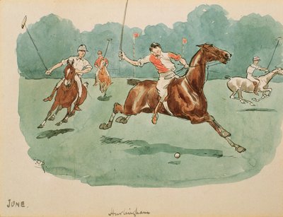 Juni måned: Polo (penn og blekk og wc på papir) av George Derville Rowlandson