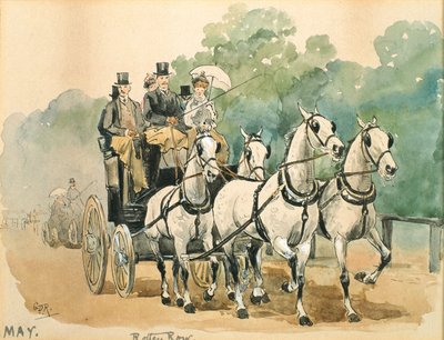 Mai måned: Coaching (penn og blekk og wc på papir) av George Derville Rowlandson