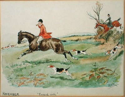 November måned: Jakt (penn og blekk og akvarell på papir) av George Derville Rowlandson