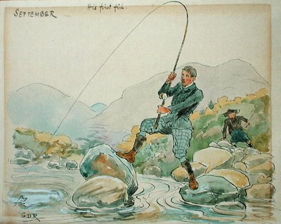 September måned: Fiske (penn og blekk og akvarell på papir) av George Derville Rowlandson