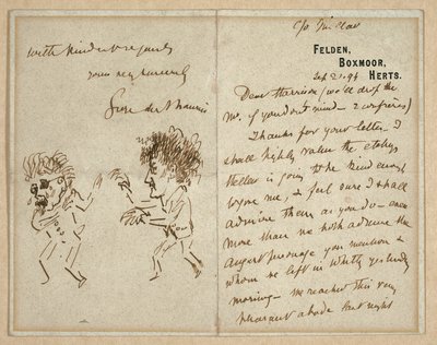Brev med tegning av Whistler Menacing Du Maurier av George du Maurier