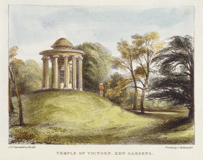 Temple of the Sun, Arboretum, Kew Gardens, plate 20 fra Kew Gardens: A Series of Twenty-Four Drawings on Stone, gravert av Charles Hullmandel (1789-1850) utgitt 1820 (håndkolorert lito) av George Ernest after Papendiek