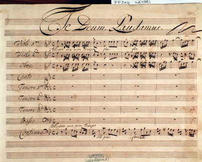 Tittelside til partituret til Te deum av GF Handel av George Frederick Handel