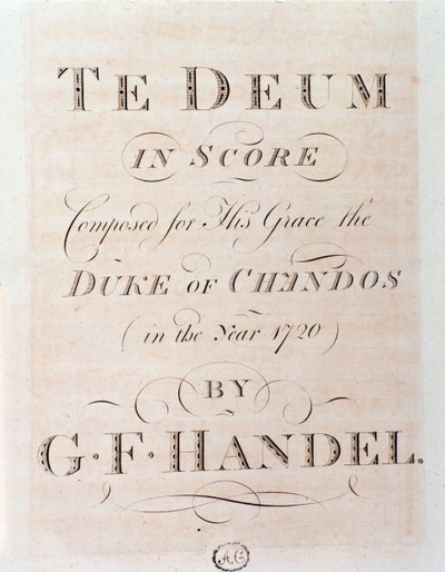 Tittelside til partituret til Te deum av GF Handel av George Frederick Handel