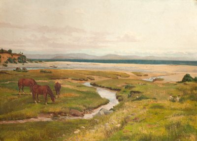 Strandscene med hester av George Frederick Waldo Johnson