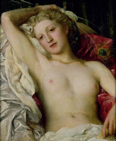 Jente med Peacock-fan av George Frederick Watts
