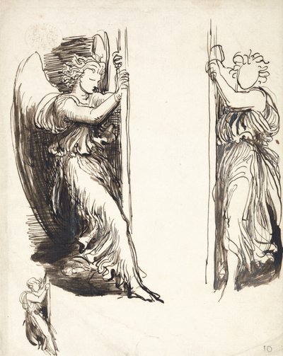 Studies for Angels in The Court of Death (penn og brunt blekk over grafitt) av George Frederick Watts