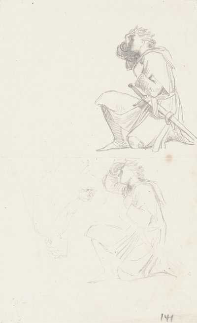 Studier av en knelende ridder (grafitt) av George Frederick Watts
