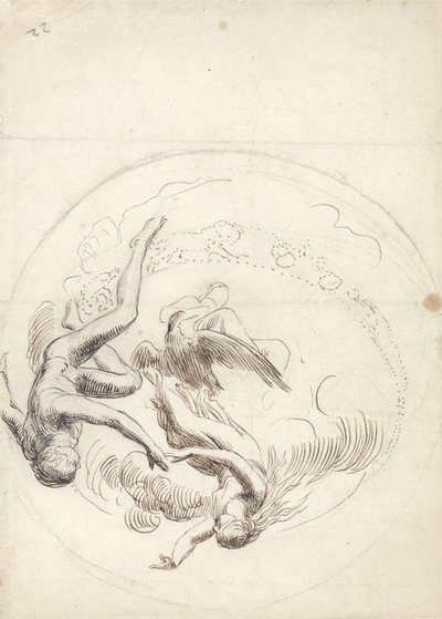 Studie for en sirkulær takdekorasjon (penn & brunt blekk og grafitt) av George Frederick Watts