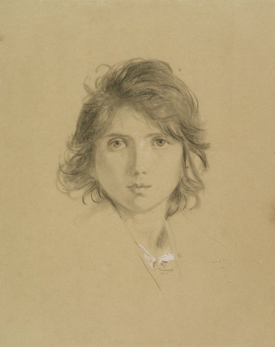 Studie for hodet til en gutt i Peasants of the Campagne under Vintage, ca. 1860 (svart kritt forhøyet med hvitt) av George Frederick Watts