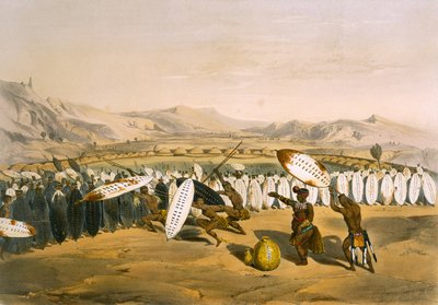 Umpanda gjennomgår troppene sine ved Nonduengi, plate 12 fra 