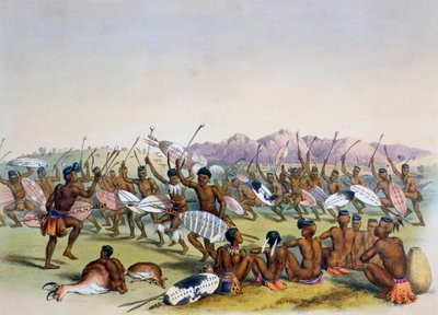 'Zulu-jaktdans nær Engooi-fjellene', 1849 av George French Angas