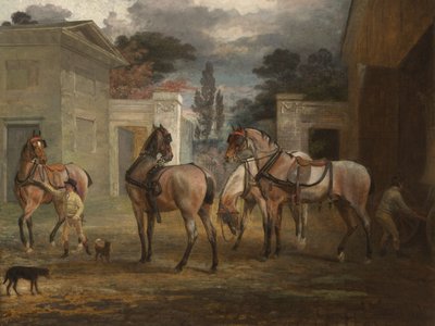 Fire Roan Coach-hester med to brudgom, 1792 av George Garrard