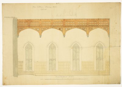 New College Oxford: Design for New Hall Roof, 1865 (penn- og blekkvask på papir) av George Gilbert Scott