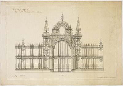 New College Oxford: Foreslåtte porter og rekkverk for inngang til hage av George Gilbert Scott