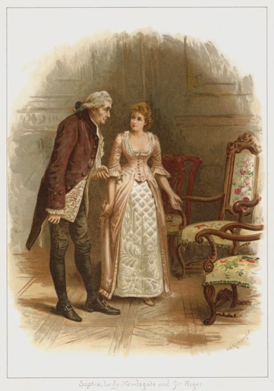 Sophia, Lady Newdegate og Sir Roger (farge litho) av George Goodwin Kilburne