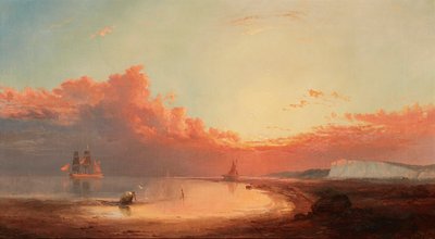 Frakt utenfor den engelske kysten, solnedgang (olje på lerret) av George Gregory