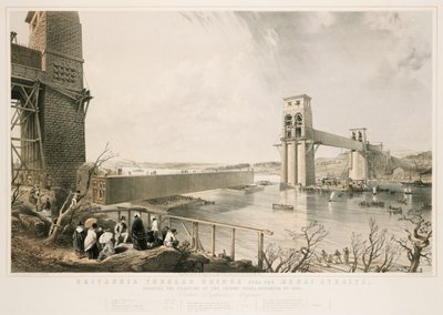 Britannia Tubular Bridge under bygging, 3. desember 1849 av George Hawkins