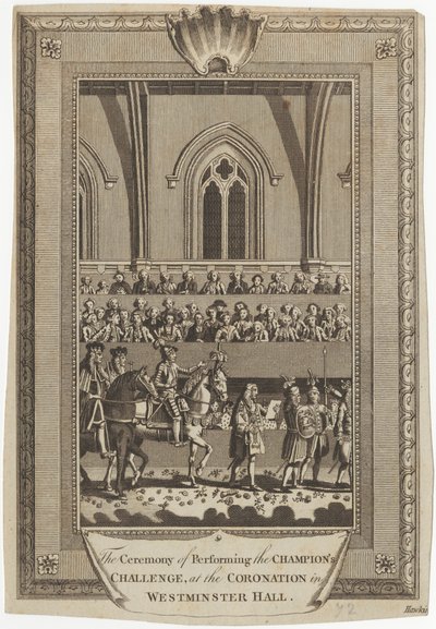 Seremonien for å utføre Champion's Challenge ved Coronation i Westminster Hall av George Hawkins