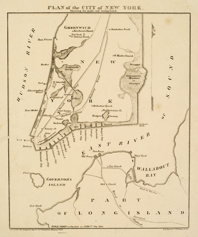 Plan over byen New York som viser det laget [sic] og sumplandet, 1856 (svart blekk på papir) av George Hayward