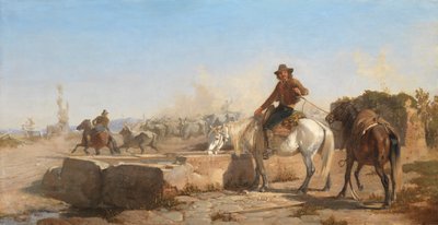 En Buttero som vanner hesten sin i den romerske kampanjen, 1853 av George Hemming Mason