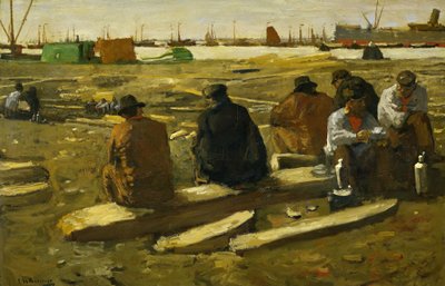 Lunsjtid på byggeplassen på Van Diemenstraat i Amsterdam Middagspause på byggeplassen på Van Diemenstraat, Amsterdam av George Hendrik Breitner