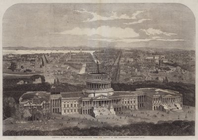 Fugleutsikt over byen Washington, med Capitol i forgrunnen av George Henry Andrews
