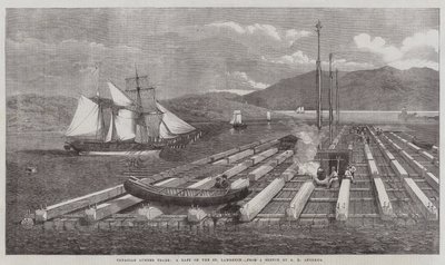 Canadian Lumber Trade, en flåte på St Lawrence av George Henry Andrews