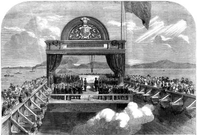 Prinsen av Wales legger den siste steinen til Victoria Bridge over St Lawrence-elven, 1860. av George Henry Andrews