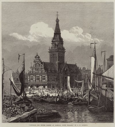 Rådhus og smørmarked i Alkmaar, Nord-Holland av George Henry Andrews