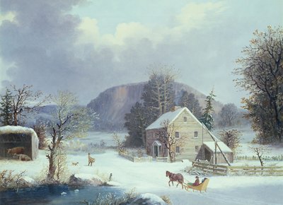 New England Farm ved en vintervei, 1854 av George Henry Durrie
