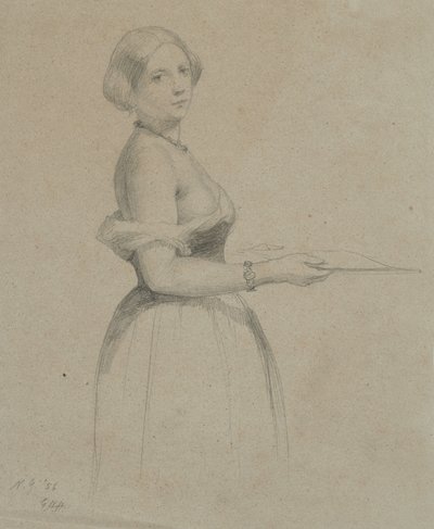 Portrett av en ung kvinne, 1856 (grafitt på brunt vevd papir) av George Henry Hall