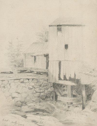 The Old Mill, 1846 (grafitt på brunfarget papir) av George Henry Hall